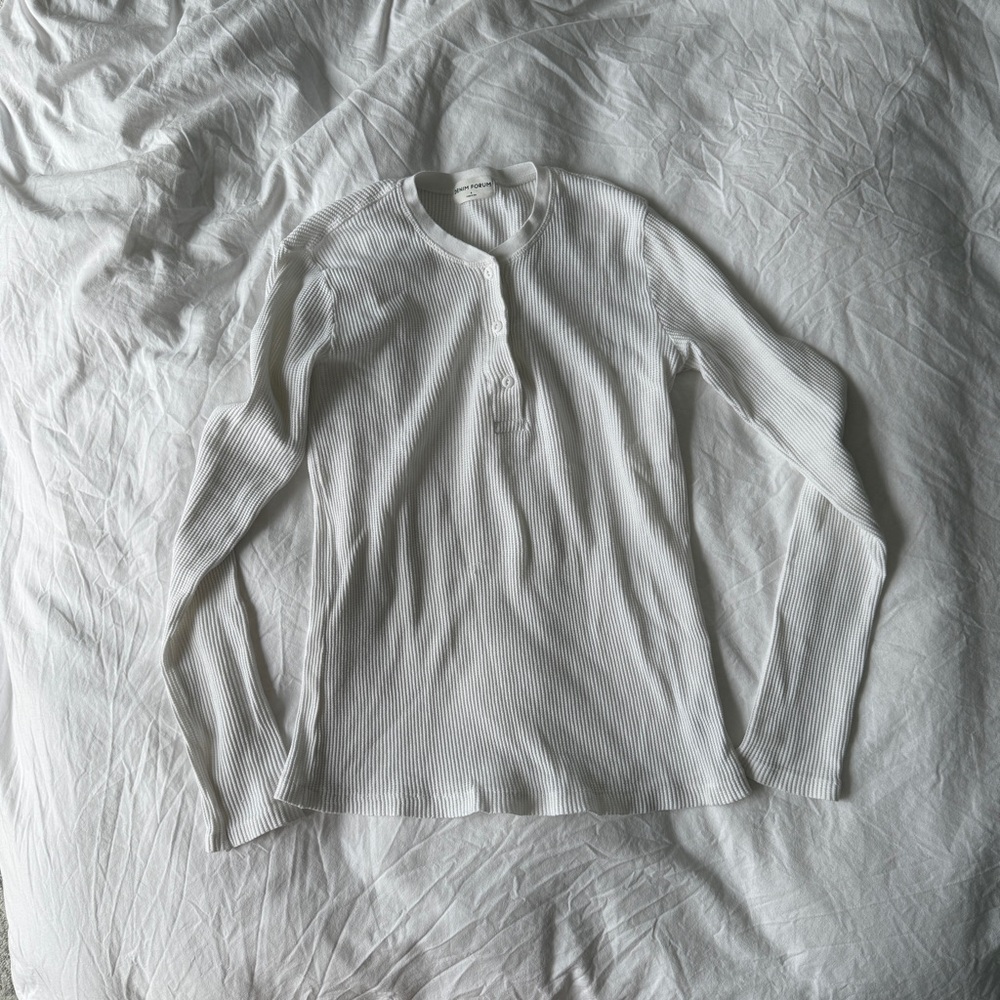 EUC ARITZIA DENIM FORUM Gia White Long Sleeve Waffle Henley Tee S Thermal